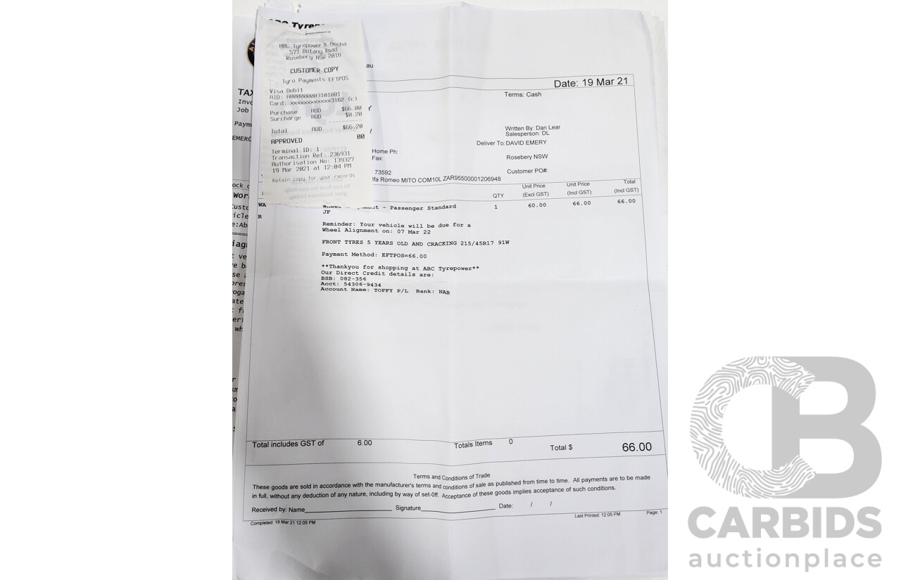 7/2013 Alfa Romeo Mito Progression  3d Hatchback Red 1.4L
