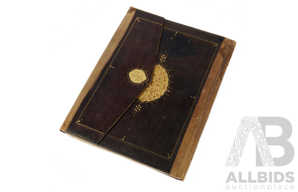 Antique Gilt Embellished Tool Faux Leather Bound Arabic Manuscript
