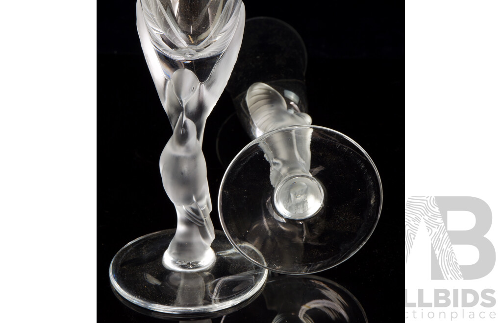 Pair Faberge Kissing Doves Glasses with Frosted Glass Stem