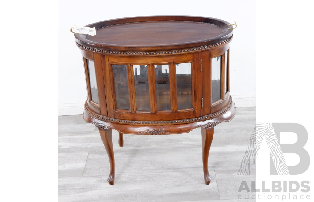 Vintage Oval Mahogany Drinks Cabinet with Glass Panel Sides