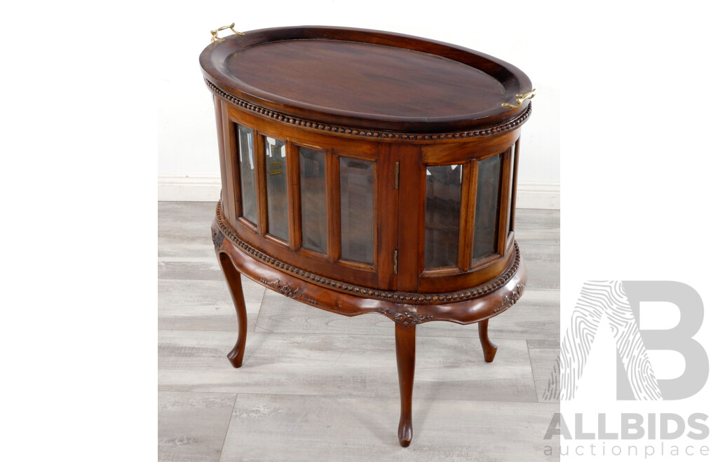 Vintage Oval Mahogany Drinks Cabinet with Glass Panel Sides