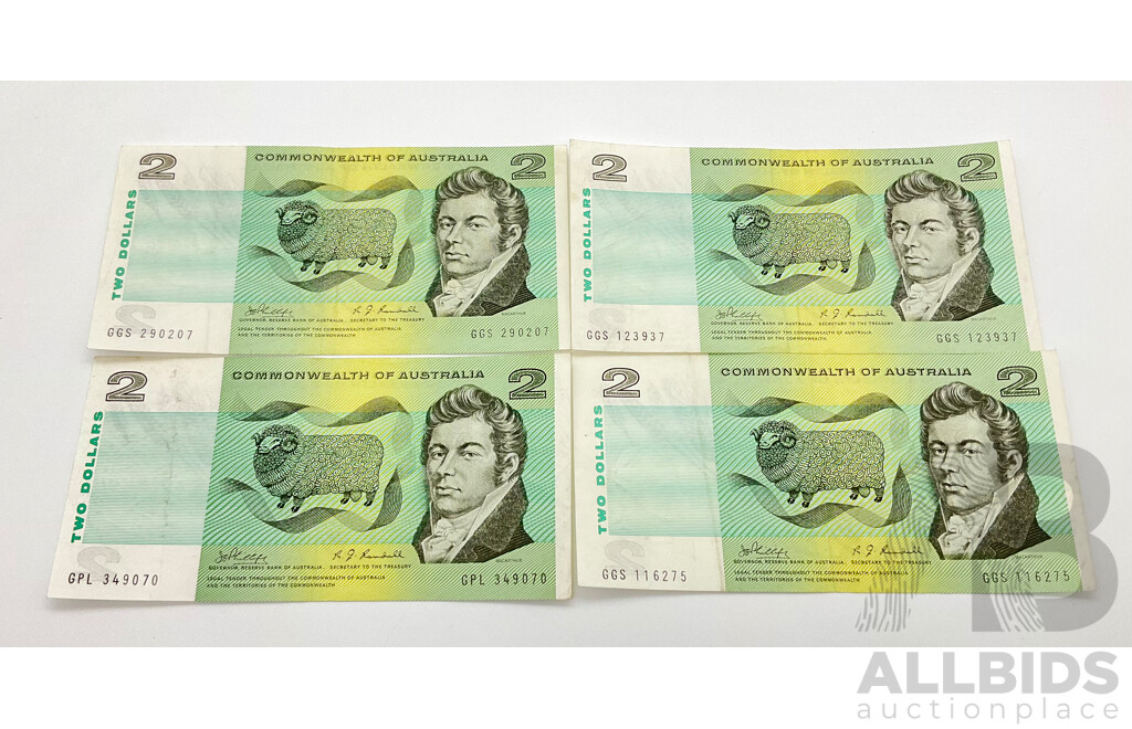 Australian Two Dollar Notes COA Phillips/Randall GPL, GGS, (4)