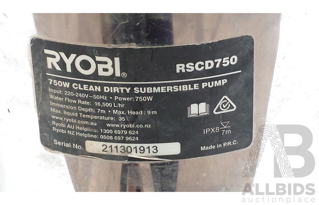 Ryobi 750 Watt Clean Dirty Submersible Electric Pump