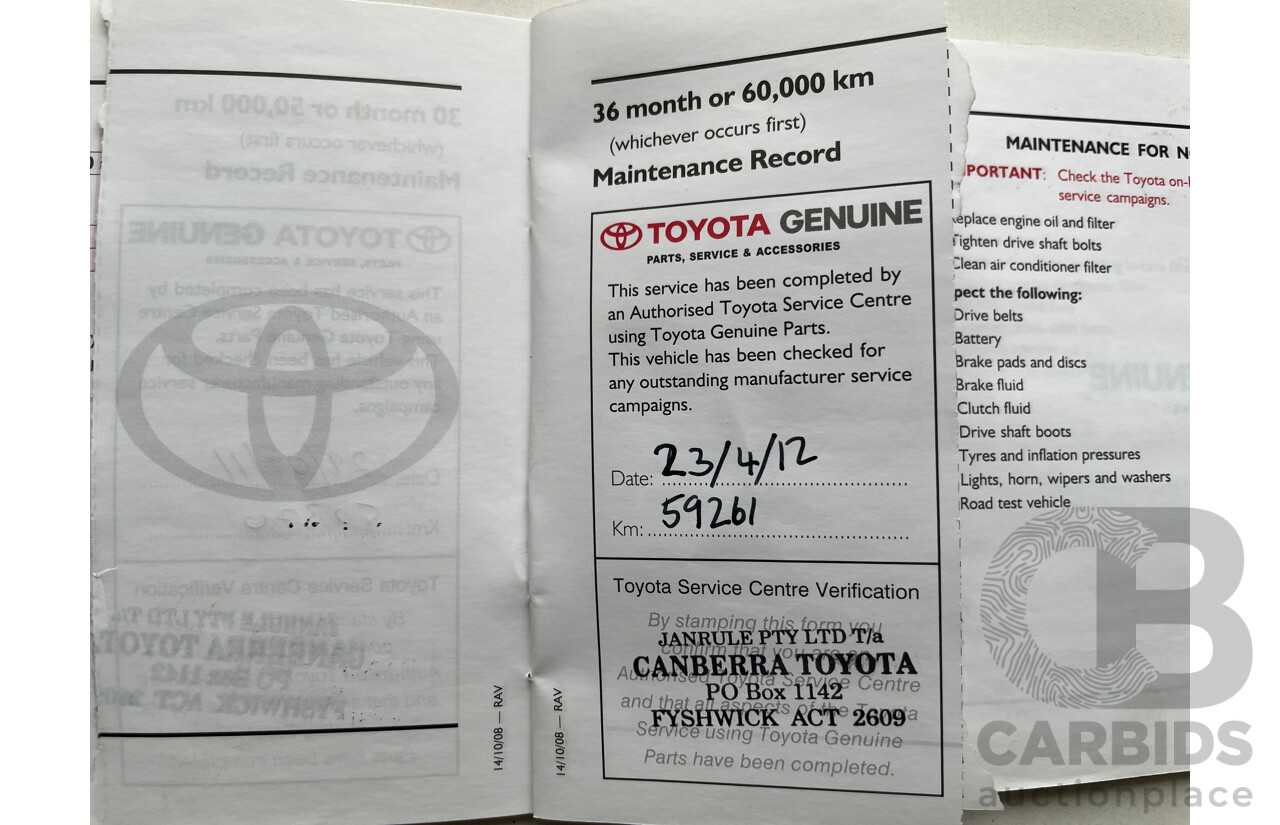 11/2009 Toyota Rav4 CV (4x4) ACA33R 08 UPGRADE 4d Wagon Bronze 2.4L