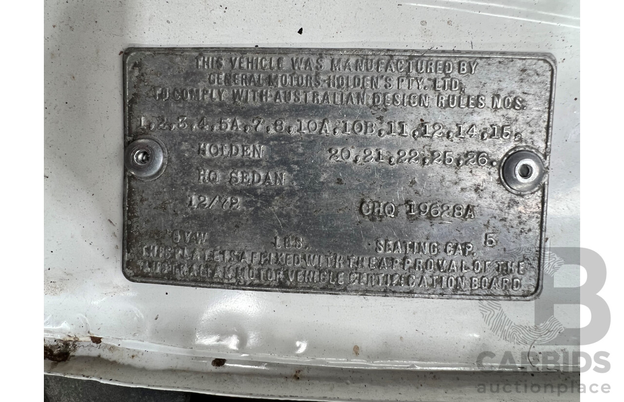 12/1972 Holden SS  HQ 4d Sedan Lettuce Alone 253ci V8 - Project Car