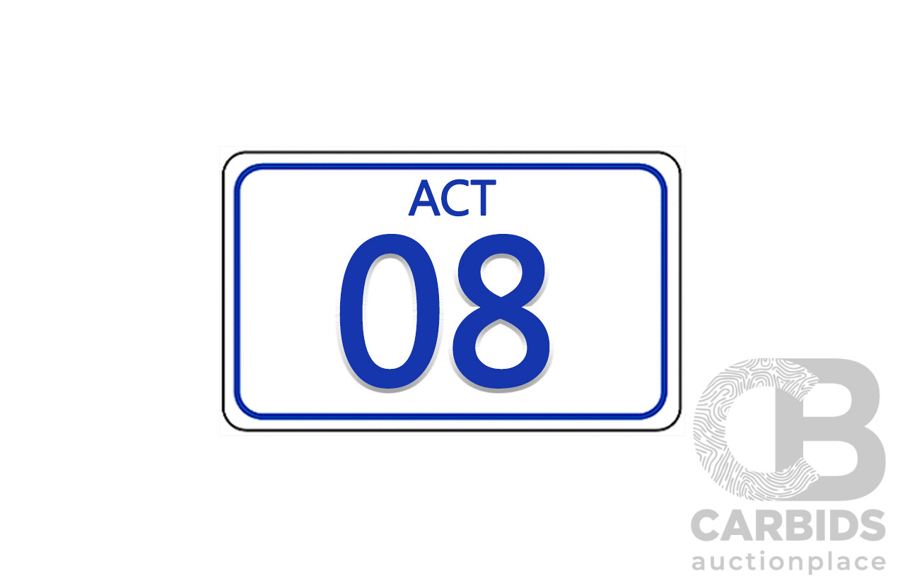 ACT Two Digit Alpha Numeric Number Plate - O8 (Letter O, Number 8)