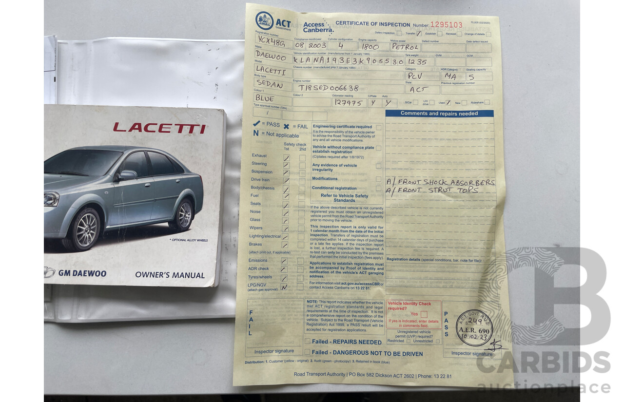 8/2003 Daewoo Lacetti  SX 4d Sedan Blue 1.8L