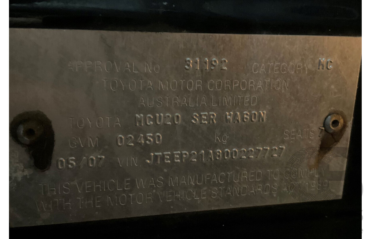 5/2007 Toyota Kluger CVX (4x4) MCU28R UPGRADE 4d Wagon Black 3.3L- 7 Seater