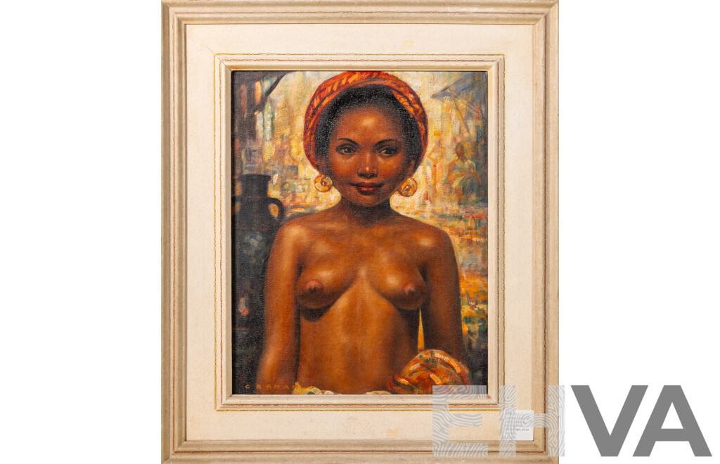 Geoffrey Graham (20th Century, Australia, 1911-86), Balinese Girl, Wonderful Vintage Oil on Canvas Board, 54 x 46 cm (frame)