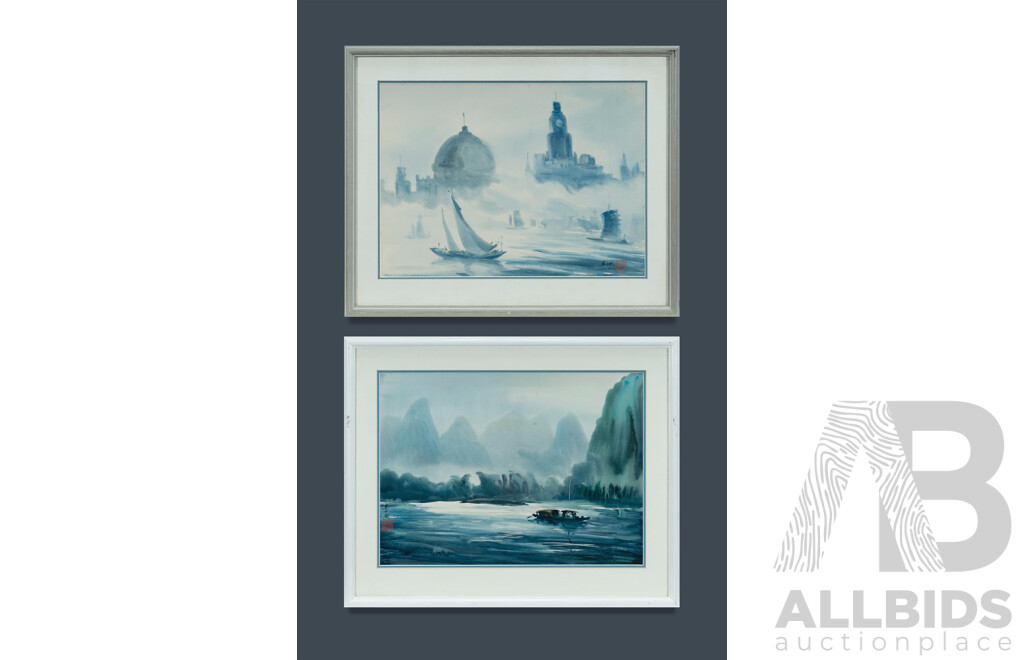 Zhongguo LOU (Chinese b.1942), 'Guilin', and 'Venice', Ink & Colour on Paper, Each 38.5x53cm, (2)