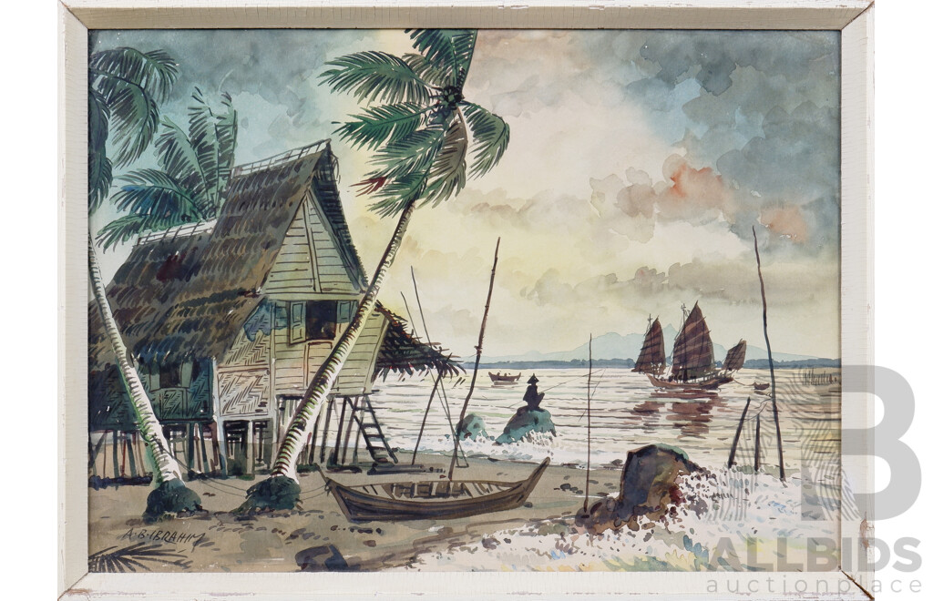 Abu Bakar IBRAHIM (Malaysian 1925-1977), 'Fishing Village Malacca', Watercolour, Signed Lower Left, 27 x 37cm (image)