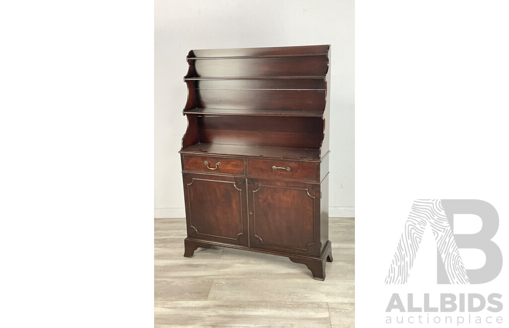 Antique Georgian Mahogany Waterfall Bookcase of Small Proportions, Early to Mid 1800s, with Keys