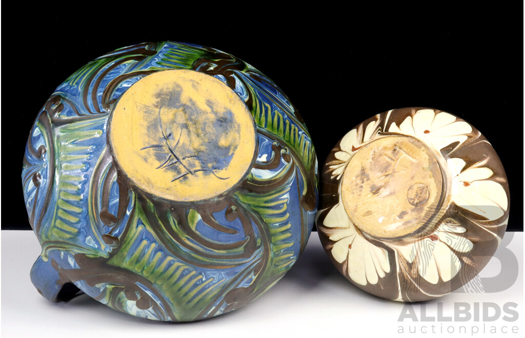 Two Danish Herman A Kahler (1846-1917) Glazed Earthenware Vases, Tallest 15cm, (2)