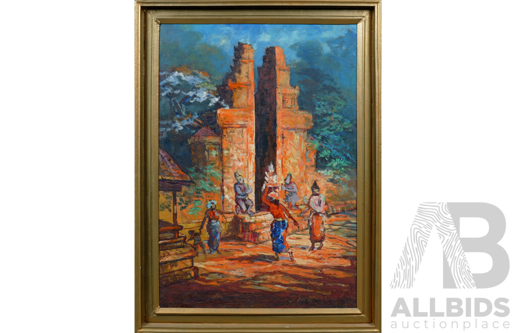 20th Century Balinese School, Untitled (Indonesian Temple Scene) 1968, Oil on Canvas on Board