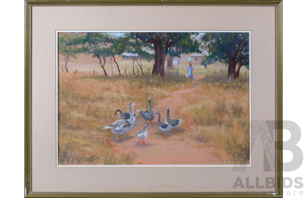 Judy McConchie (1938-2005), Untitled (Landscape with Figure & Ducks) 1985, Pastel