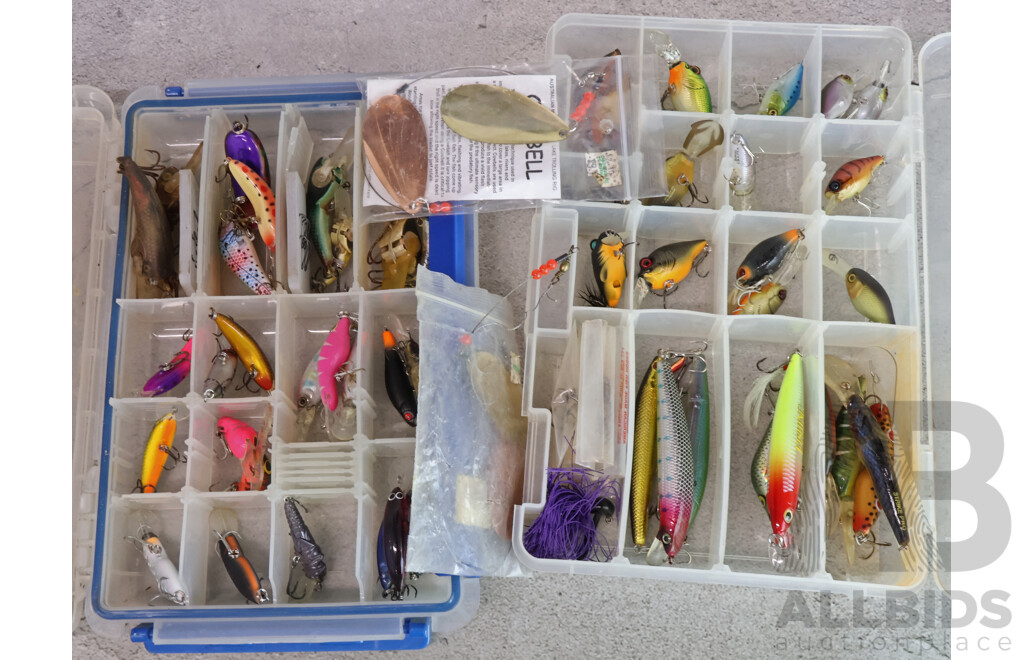 Collection of Vintage Fishing Lures in Two Tackle Boxes