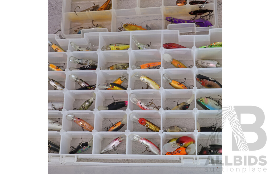 Collection of Vintage Fishing Lures in Three Tackle Boxes