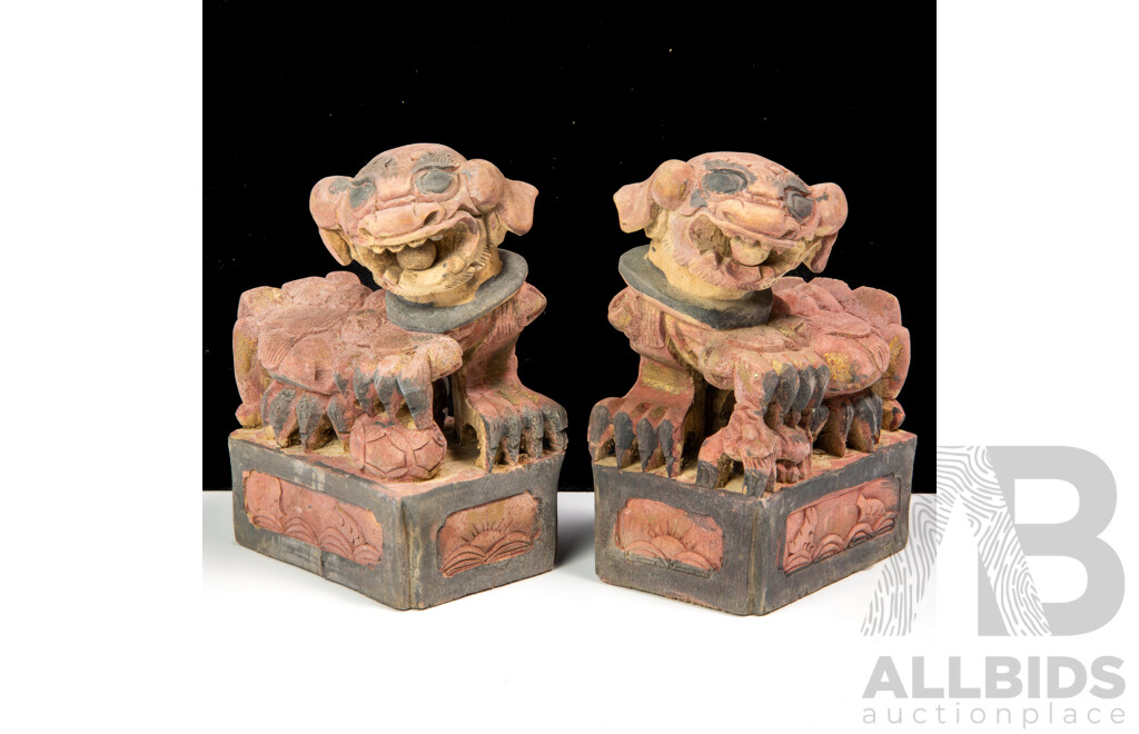Pair Vintage Carved Wooden Temple Dogs, Baisha Village Lijiang, Yunnan Province