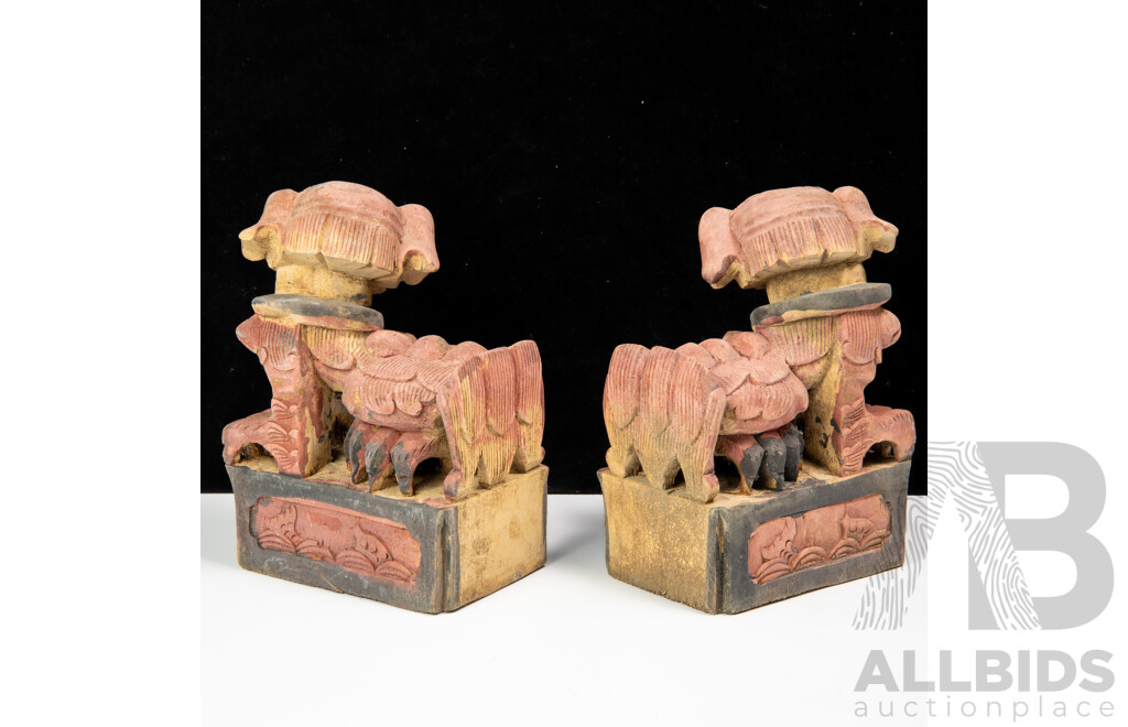 Pair Vintage Carved Wooden Temple Dogs, Baisha Village Lijiang, Yunnan Province