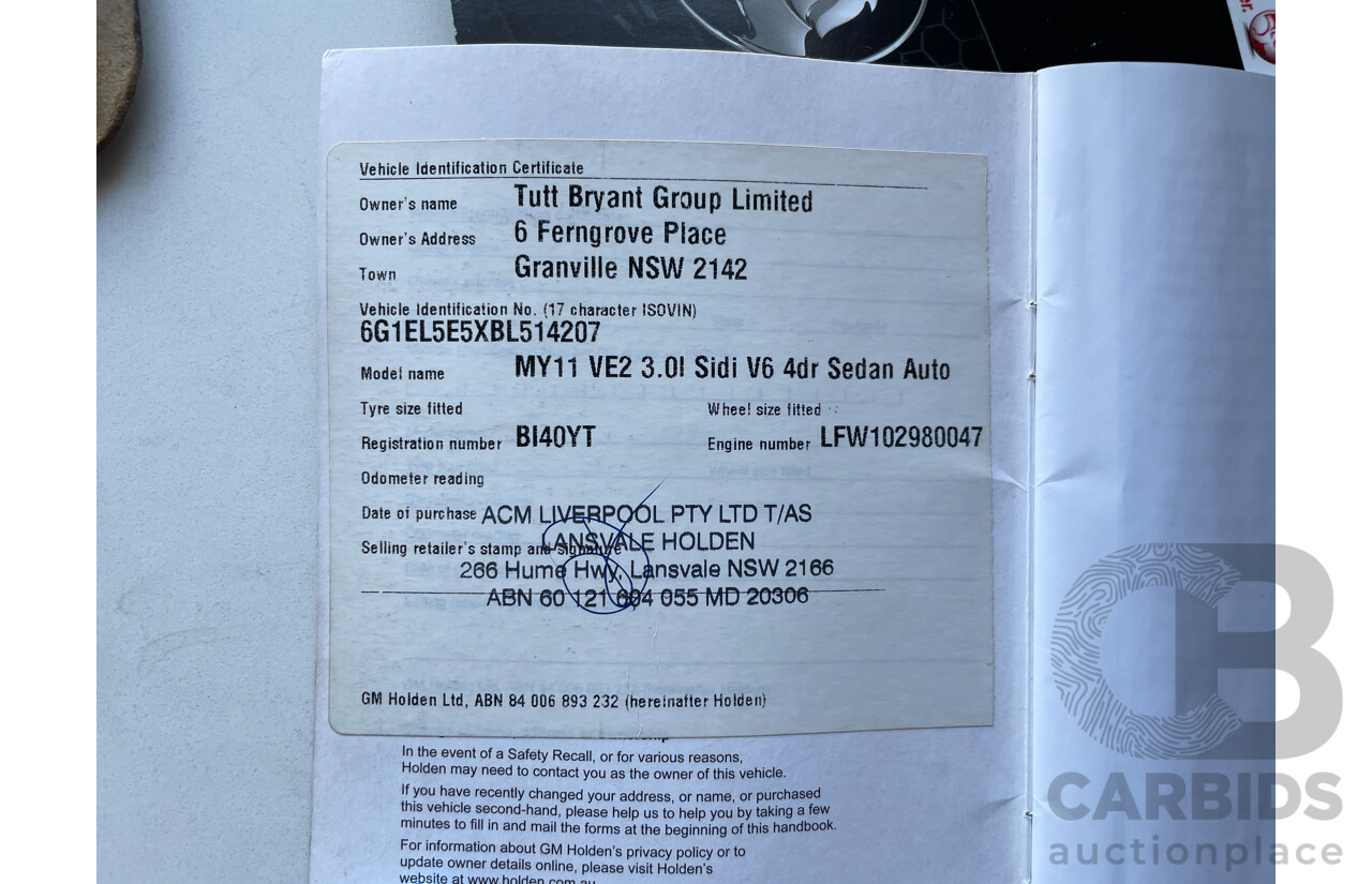 11/2010 Holden Berlina  VE II 4d Sedan Silver 3.0L