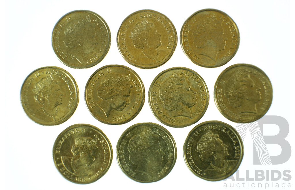 Ten Coloured $2 Coins, Including 2018 Armistice and 2016 Australian Olympic Team
