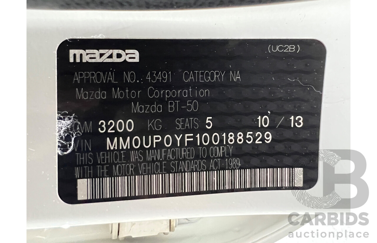 10/2013 Mazda Bt50 GT (4x4)  Dual Cab Utility White 3.2L Turbo Diesel