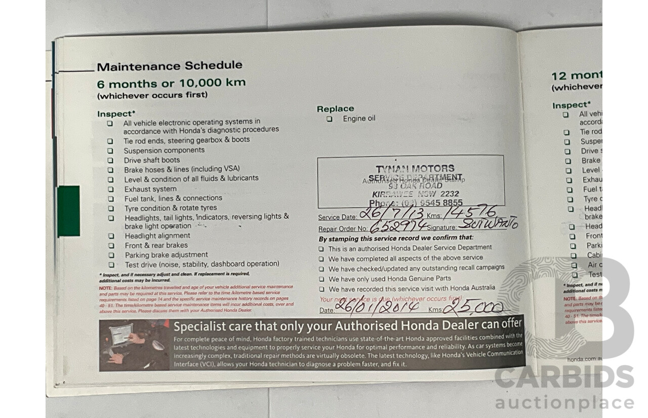 9/2012 Honda Civic VTI-S FK 5d Hatchback Red 1.8L