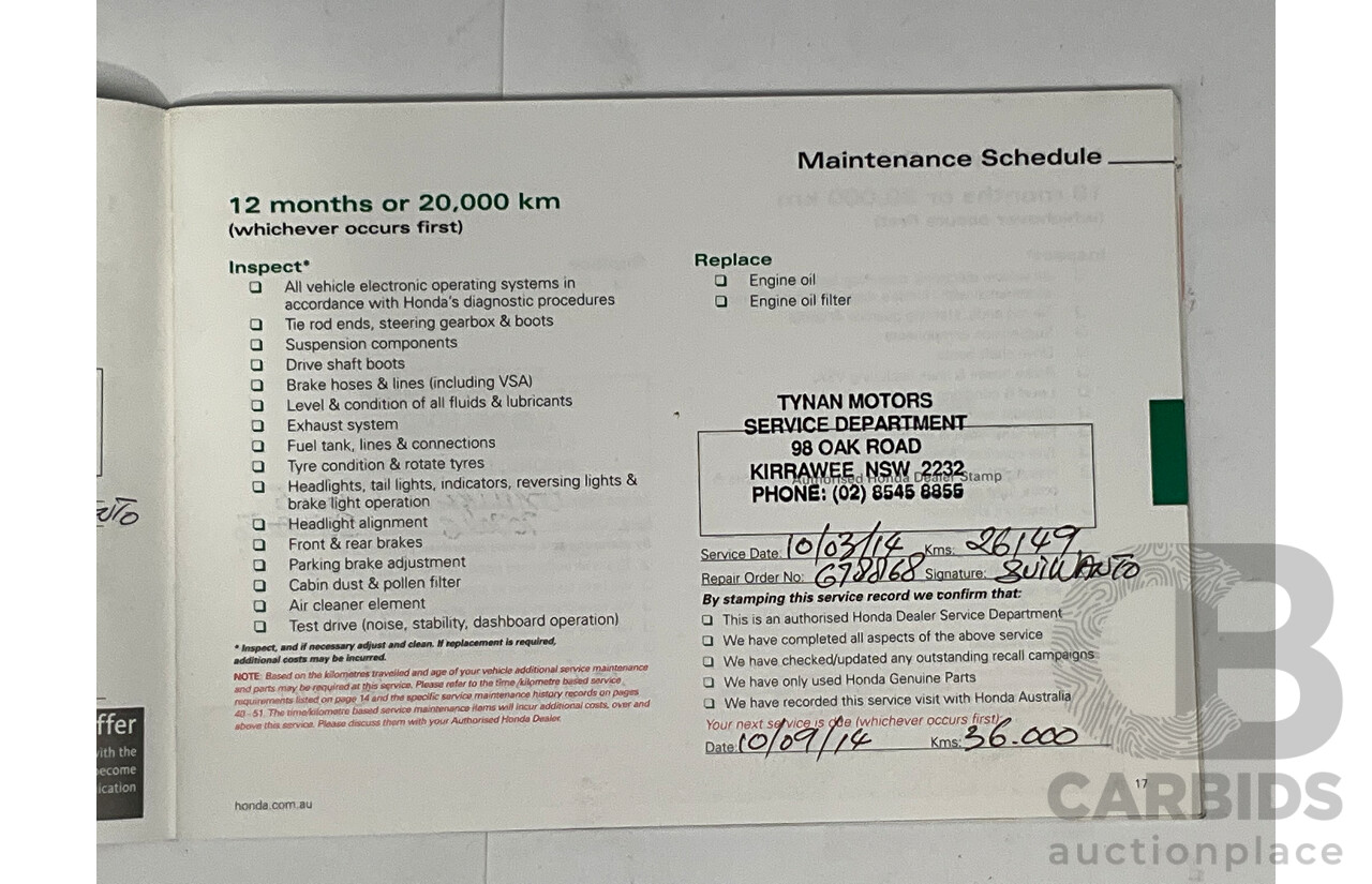 9/2012 Honda Civic VTI-S FK 5d Hatchback Red 1.8L