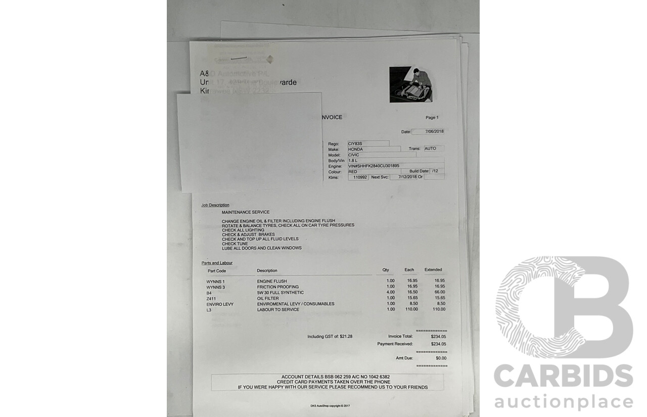 9/2012 Honda Civic VTI-S FK 5d Hatchback Red 1.8L