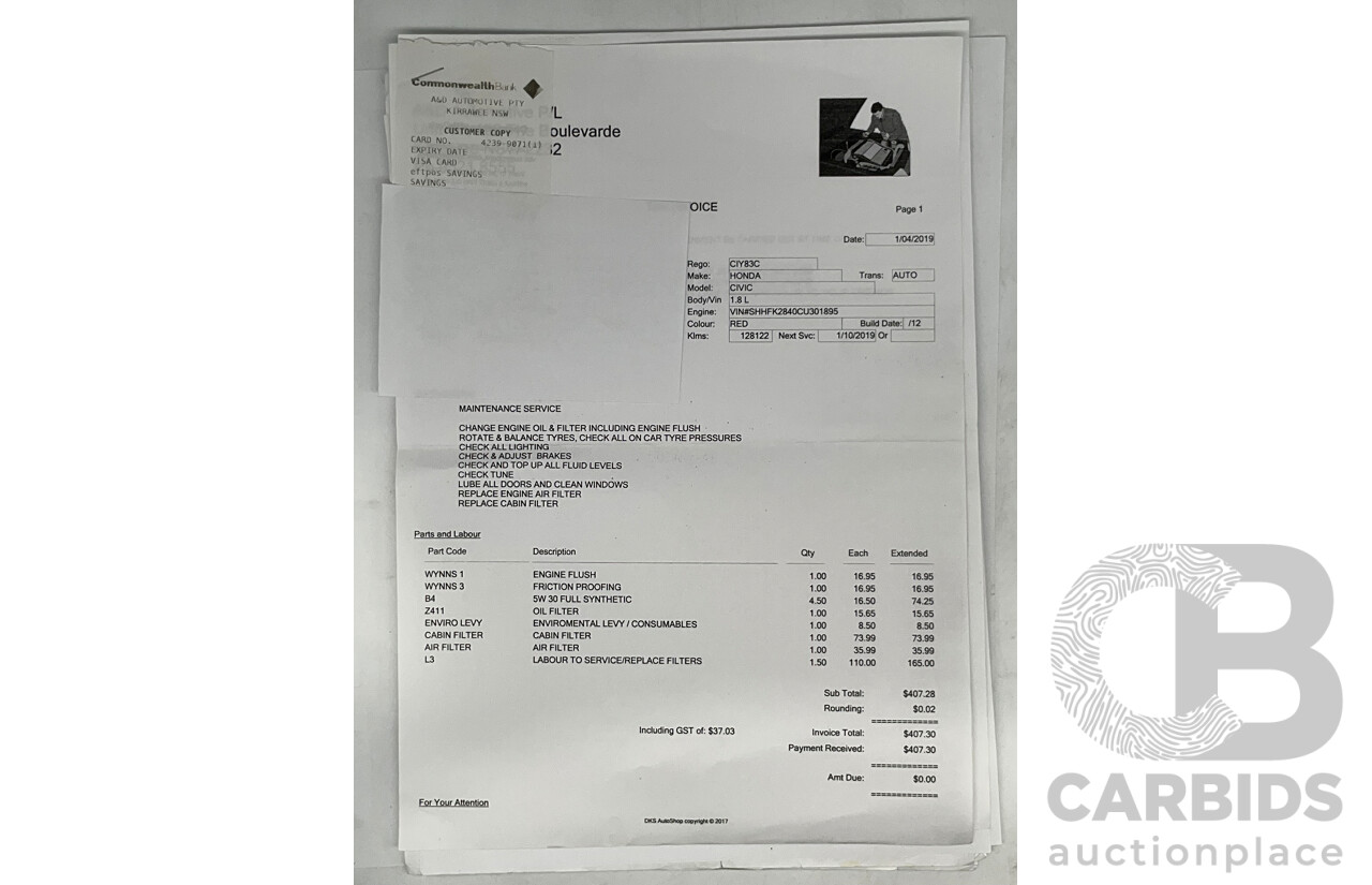 9/2012 Honda Civic VTI-S FK 5d Hatchback Red 1.8L