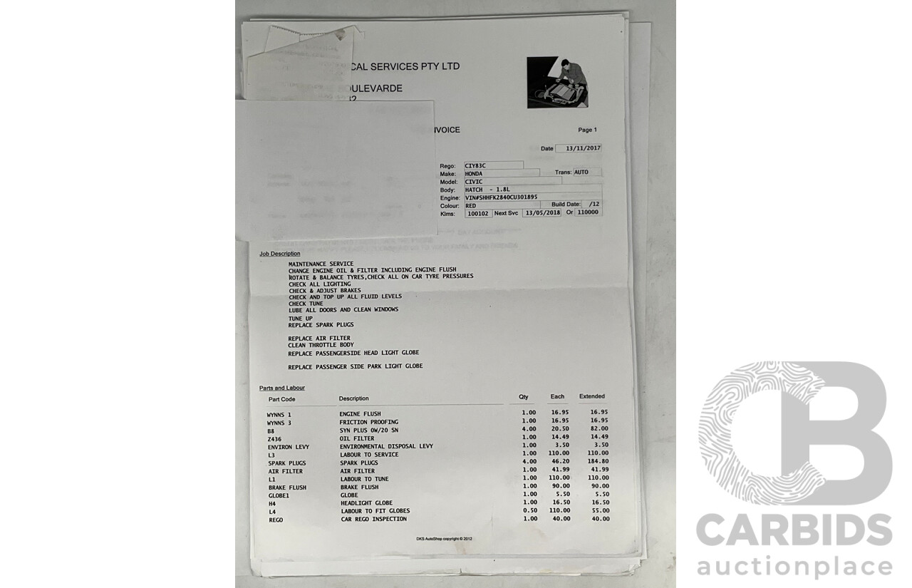 9/2012 Honda Civic VTI-S FK 5d Hatchback Red 1.8L