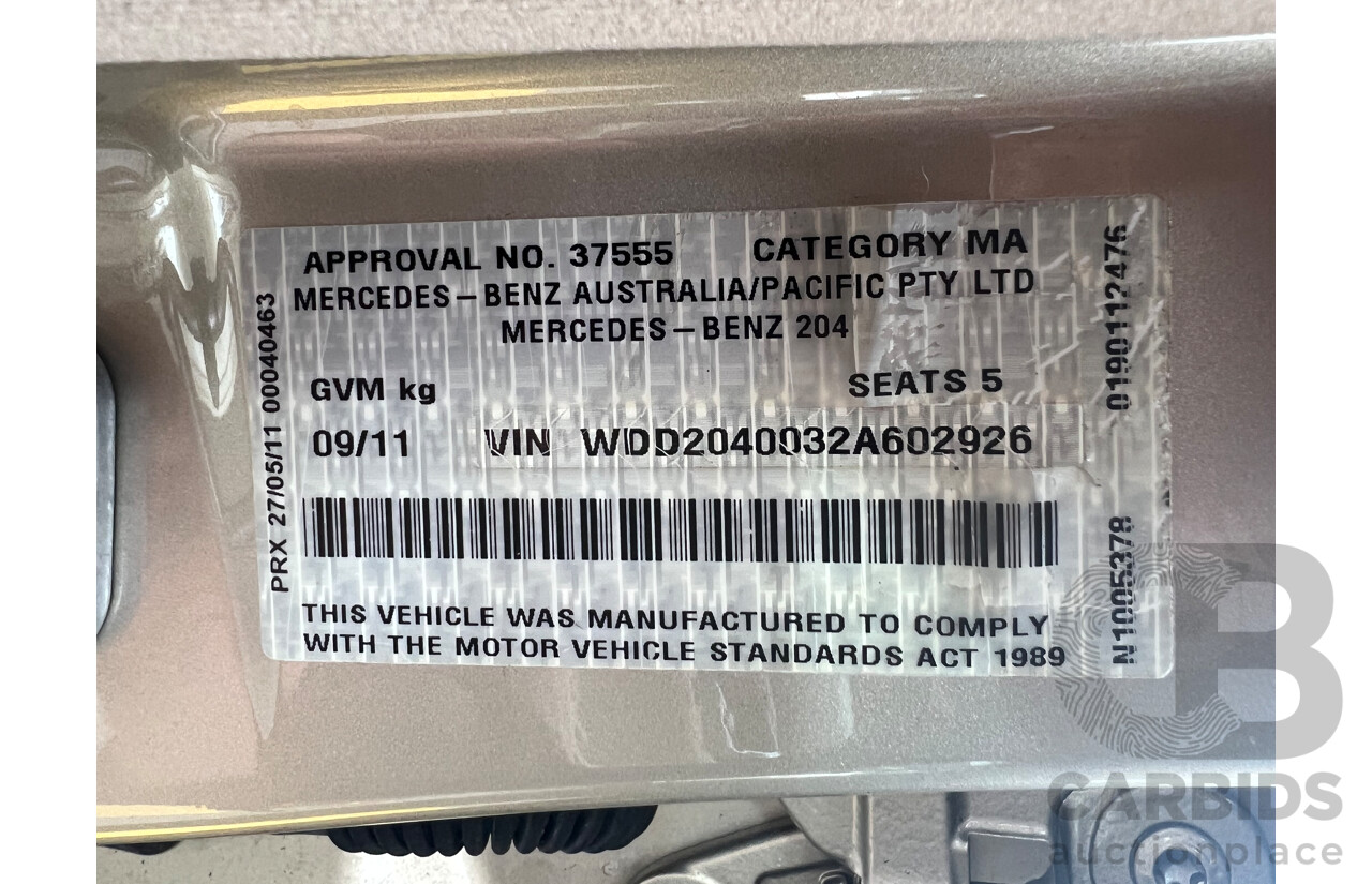 9/2011 Mercedes-Benz C250 CDI Elegance BE W204 MY11 4d Sedan Beige 2.1L Turbo Diesel