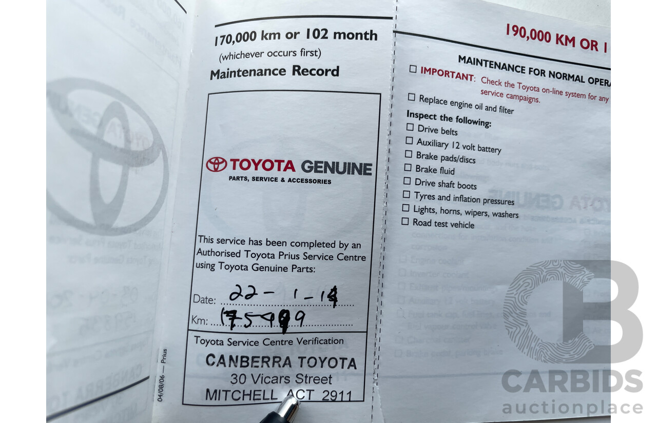 2/2007 Toyota Prius Hybrid NHW20R MY06 UPGRADE 5d Hatchback Silver 1.5L