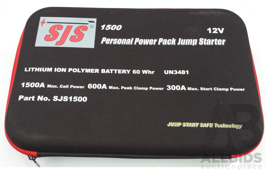SJS 12 Volt 1500 Amp Personal Power Pack Jump Starter
