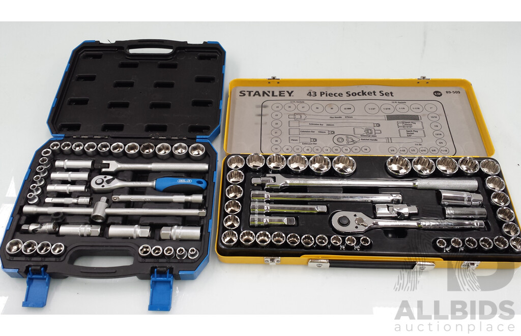 Stanley 43 Piece 1/2 Inch Socket Set and Draper Tools 39 Piece 3/8 Inch Drive Socket Set