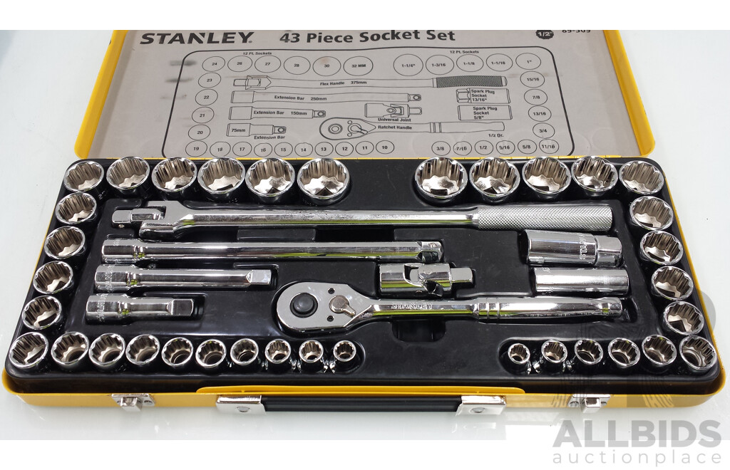 Stanley 43 Piece 1/2 Inch Socket Set and Draper Tools 39 Piece 3/8 Inch Drive Socket Set