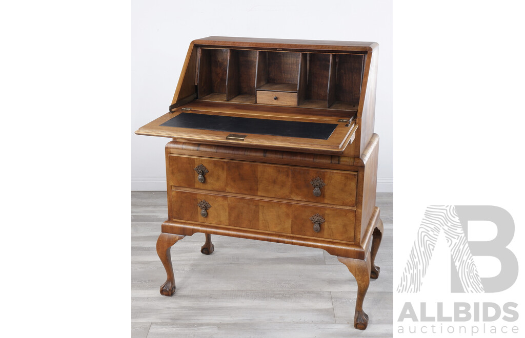 Vintage Feldco Queen Anne Walnut Bureau with Ball and Claw Feet