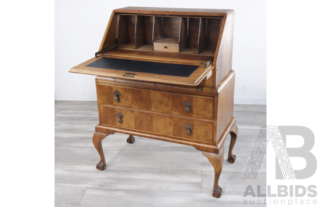 Vintage Feldco Queen Anne Walnut Bureau with Ball and Claw Feet