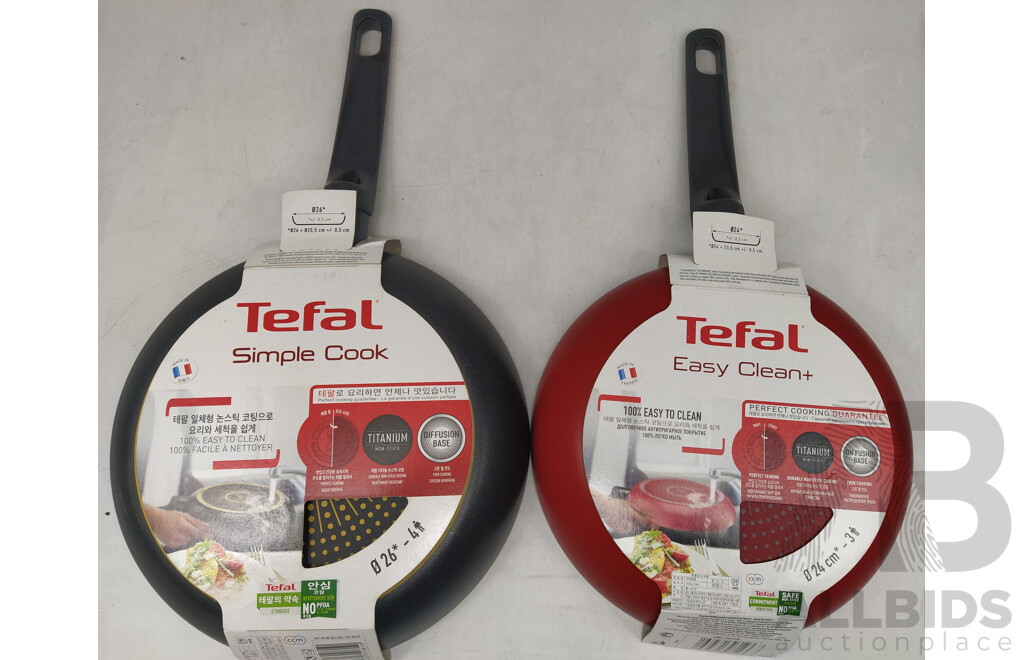 TEFAL Simple Cook Non-Stick Frypan 26cm and TEFAL Simply Clean Non-Stick Frypan 24cm - Lot of 2 - ORP $124.95