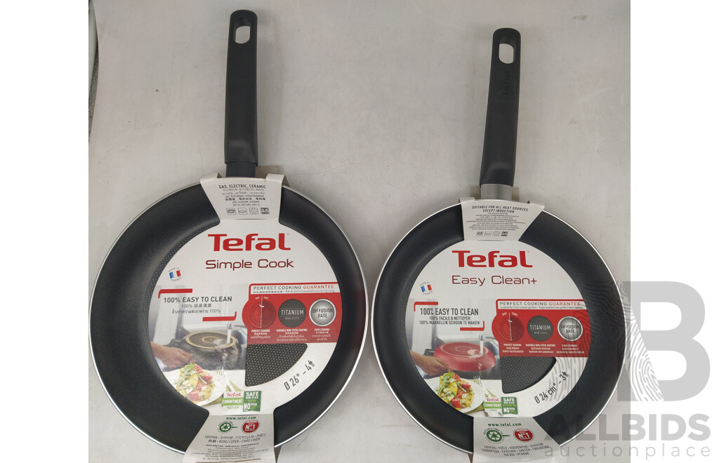 TEFAL Simple Cook Non-Stick Frypan 26cm and TEFAL Simply Clean Non-Stick Frypan 24cm - Lot of 2 - ORP $124.95