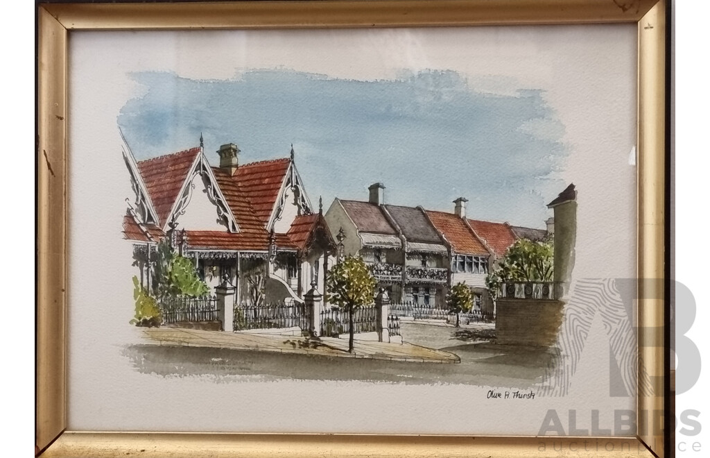 Olive R. Thirsk - 'Paddington Terraces, Sydney' - Ink and Watercolour - 24cm X 34cm