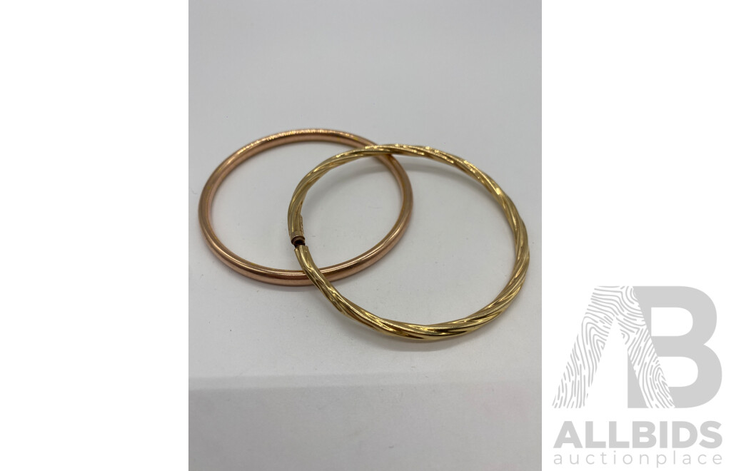 9ct Hollow Twist Bangle, 4.17 Grams & Rose Gold Golf Bangle, 14K Milor Resin Italy