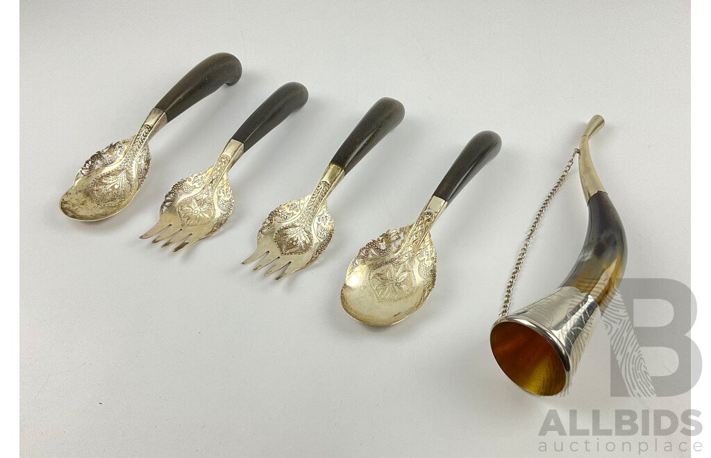 Selection of Vintage Bohemia Lead Crystal Glassware With Original Boxes and Decorative Serving Cutlery With Antler Viking Drinking Horn
