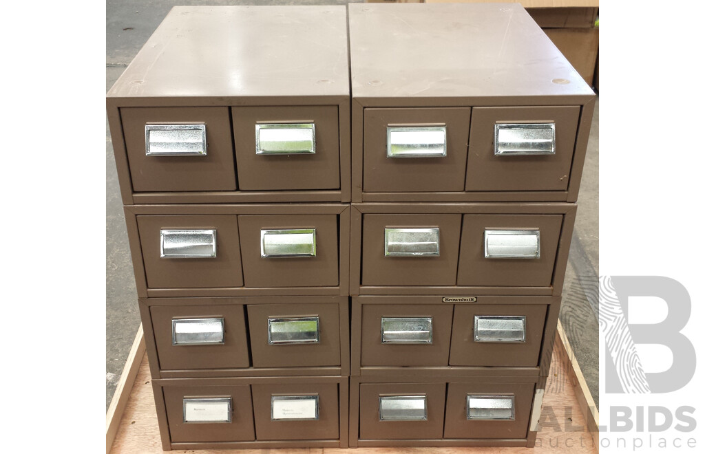Brownbuilt Metal Index Card Cabinets - Lot of Eight