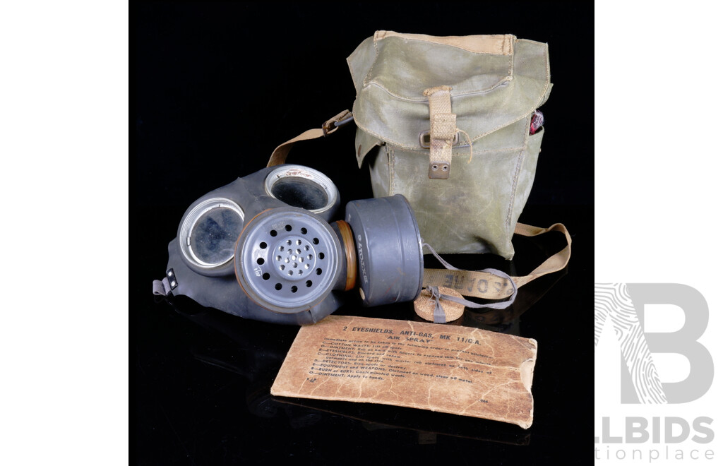 World War II Gas Mask with Case and Two MK 11/CA Anti Gas Eye Shields