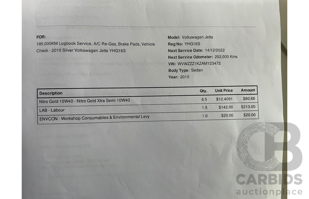 6/2010 Volkswagen Jetta 103 TDI 1KM MY10 4d Sedan White 2.0L