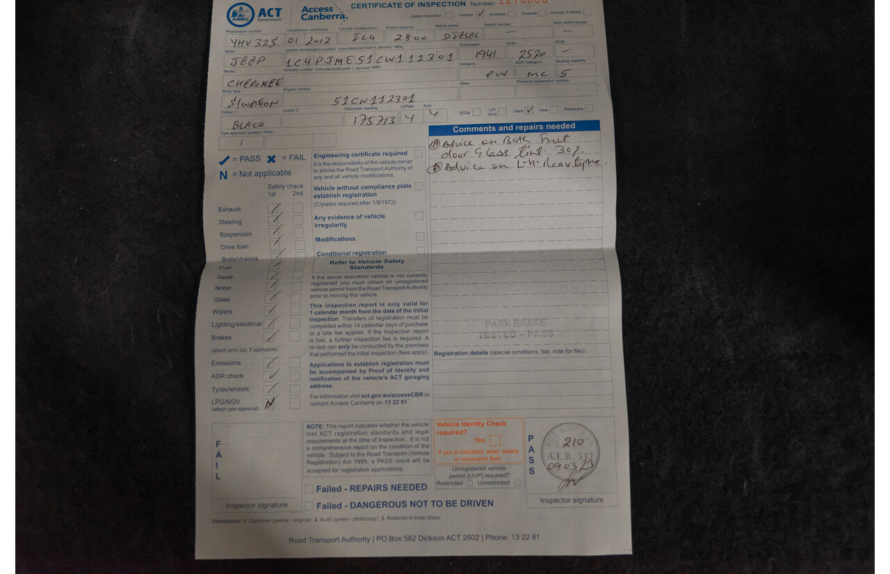 1/2012 Jeep Cherokee Limited CRD (4x4) KK 4d Wagon Black 2.8L Turbo Diesel