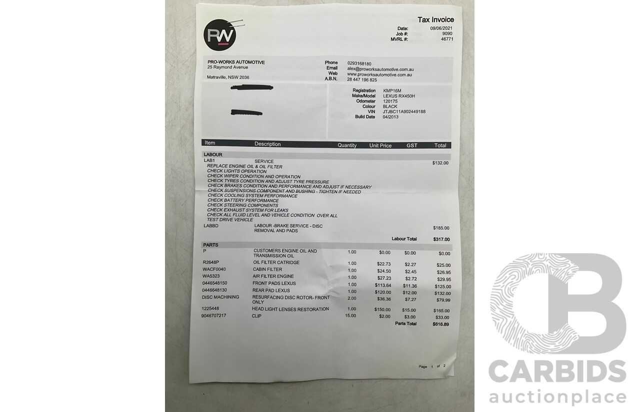 4/2013 Lexus RX450h Sports Luxury GYL15R MY12 4d Wagon Black 3.5L V6 Hybrid