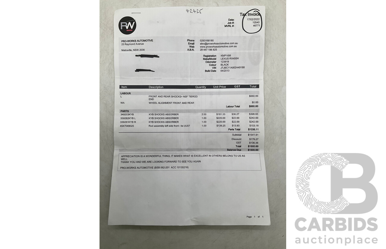 4/2013 Lexus RX450h Sports Luxury GYL15R MY12 4d Wagon Black 3.5L V6 Hybrid