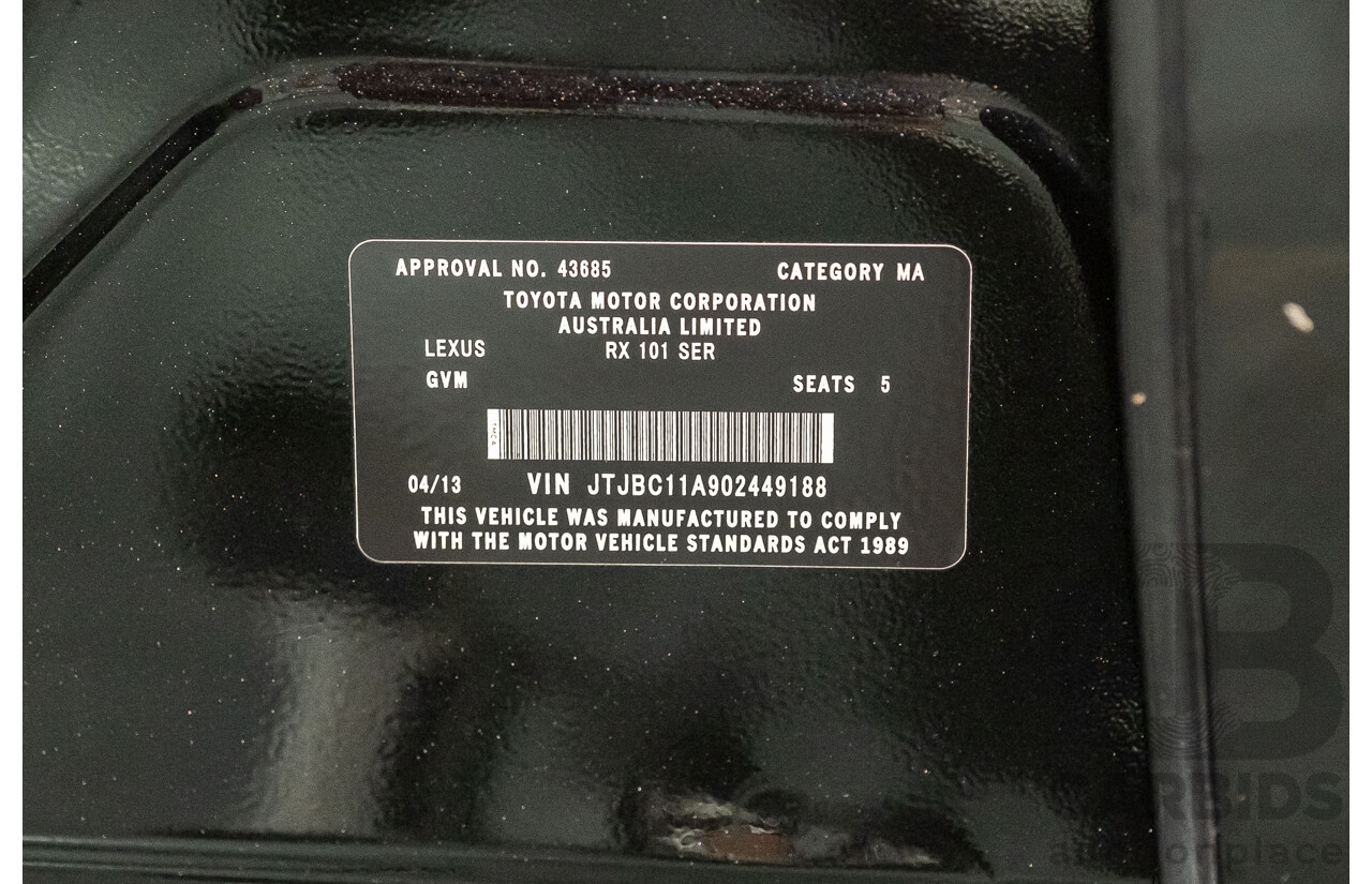 4/2013 Lexus RX450h Sports Luxury GYL15R MY12 4d Wagon Black 3.5L V6 Hybrid